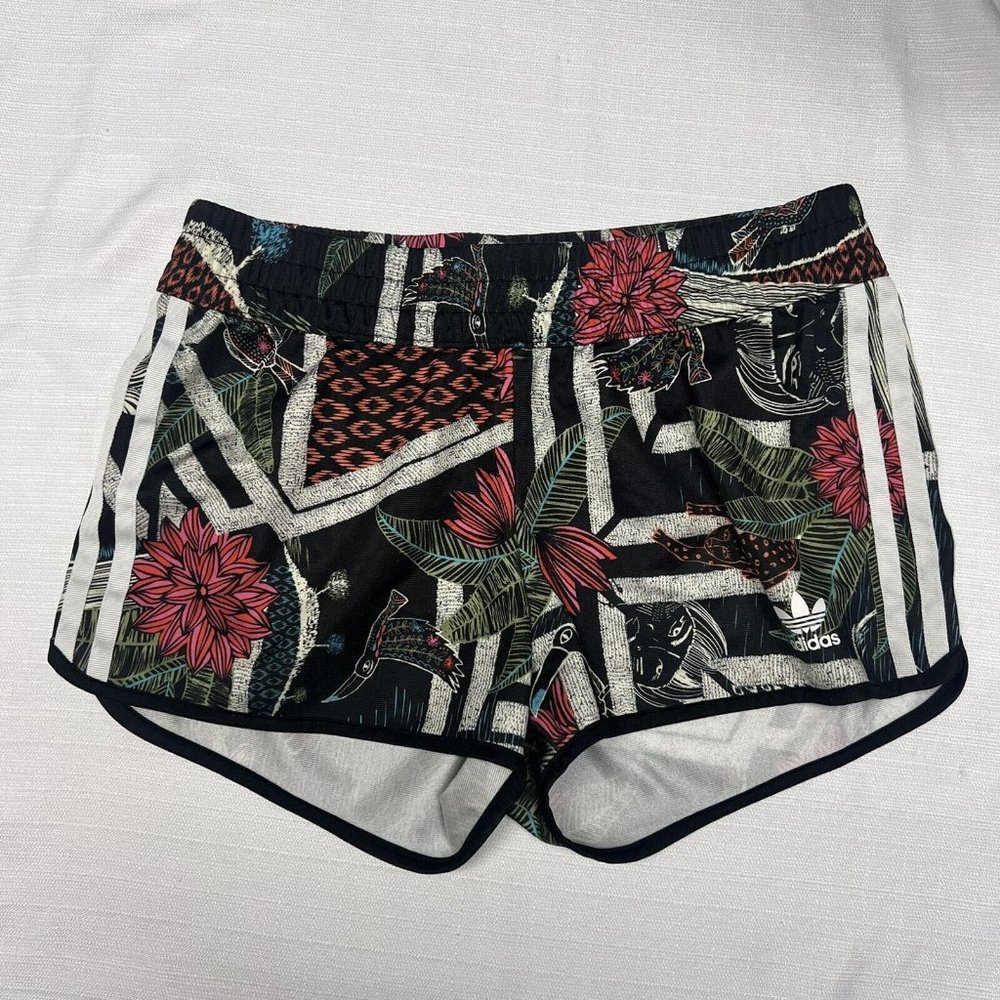 Adidas Women's Tropical Floral Multicolor Black Track Running Athletic Shorts